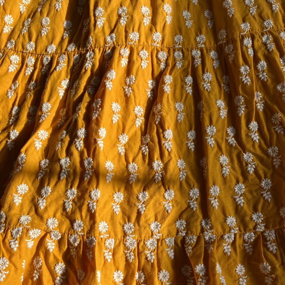 J. Crew Lined Tiered Cotton Sunflower Embroidered Lemon Ochre Dress - Picture 4 of 9